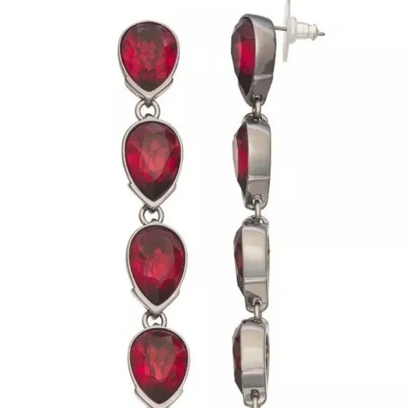 VERA WANG Rocker Chic Gunmetal/Garnet Red Crystal Drop Earrings**NEW! - Picture 2 of 5